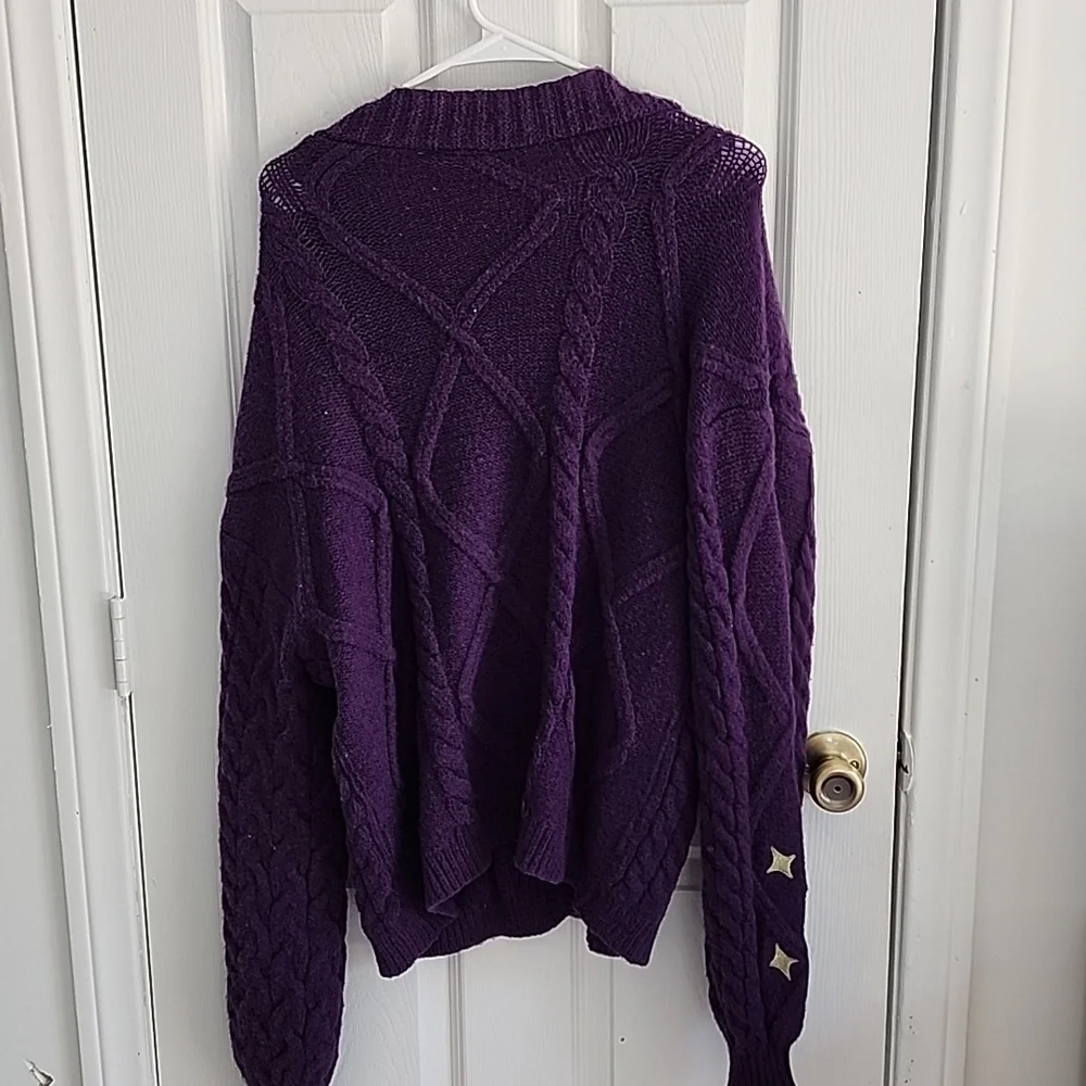 Taylor Swift Speak Now Cardigan Sweater M/L Purple Cable Knit Star Soft - Picture 3 of 9